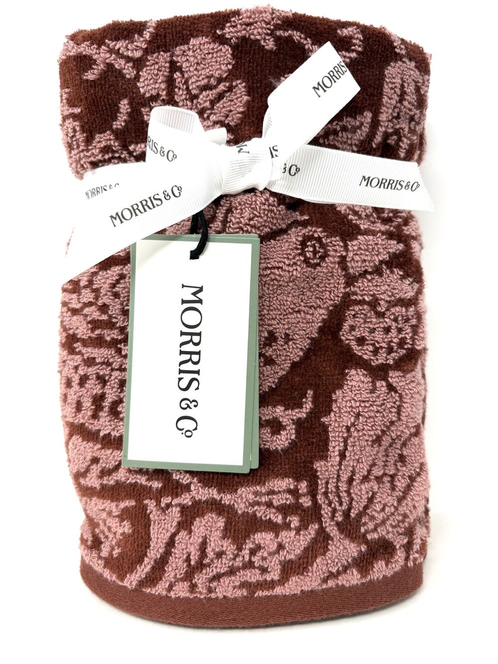 William Morris Co Hand Towels Strawberry Thief Pink Rust Velour NWT Set Of 2
